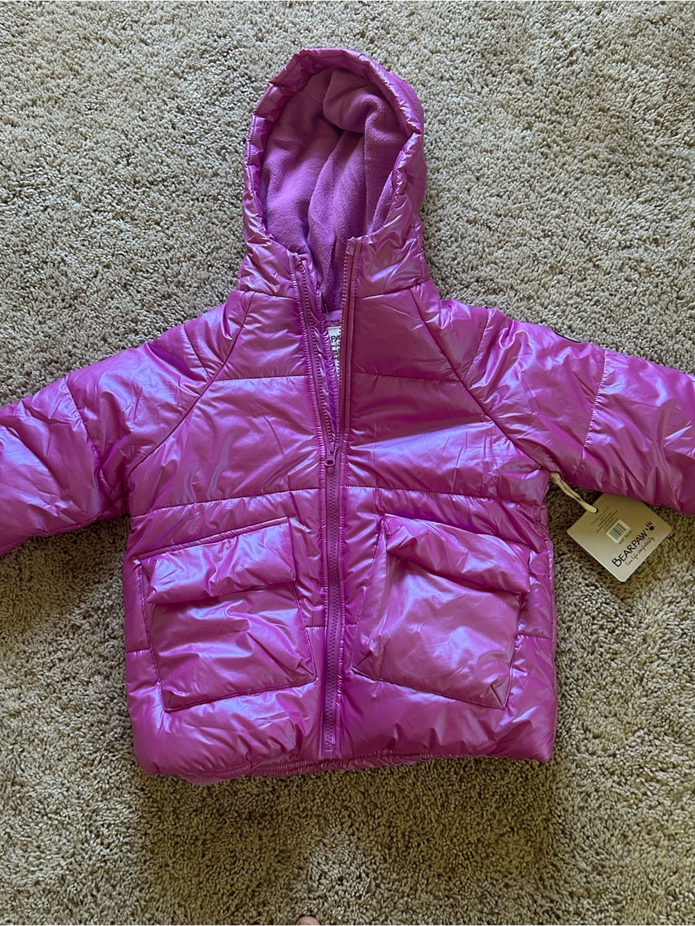 BearPaw Girls Pink Puffer Jacket with Hood